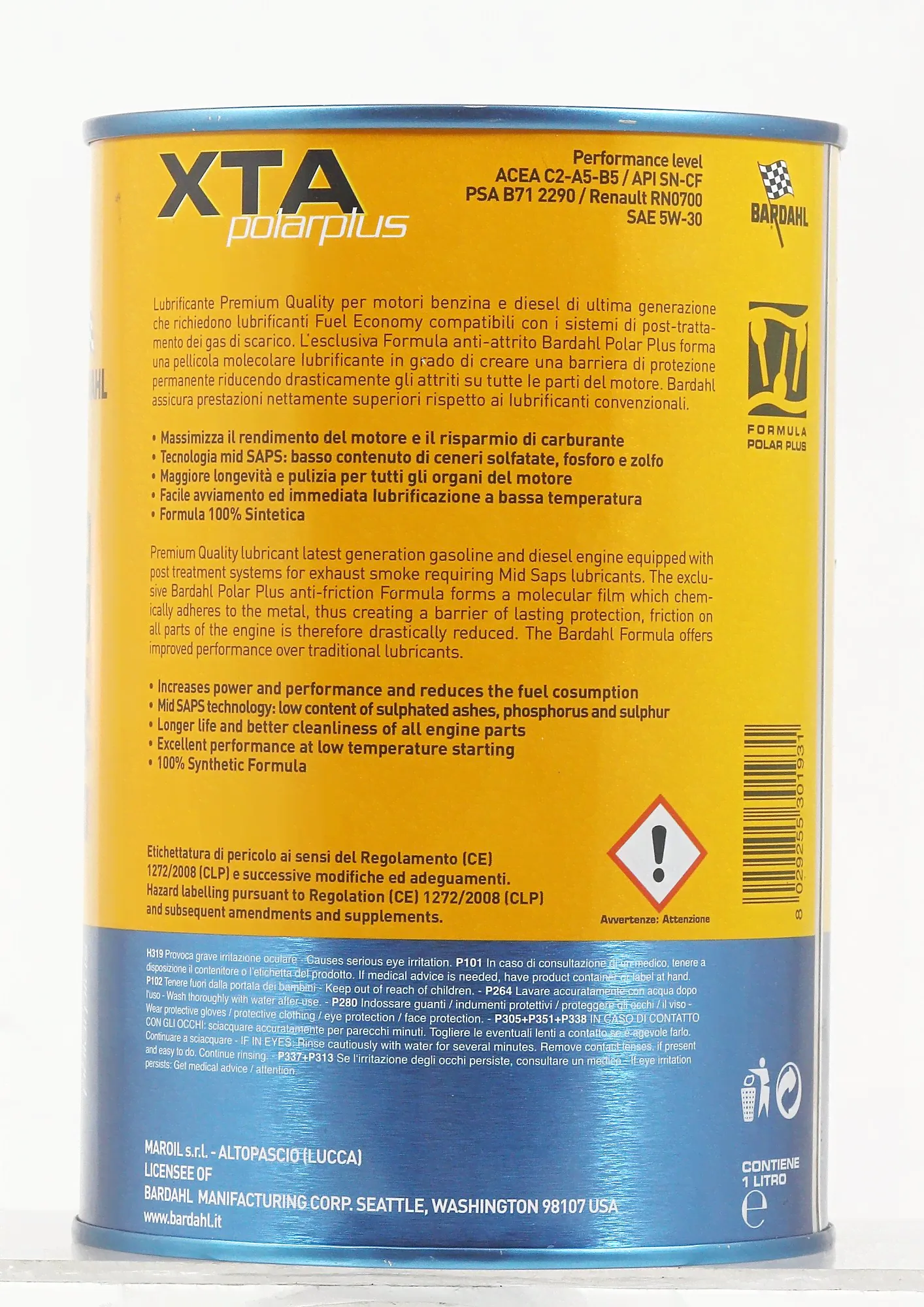 Масло моторное синтетическое BARDAHL XTA Fuel Economy 5W30, 1L